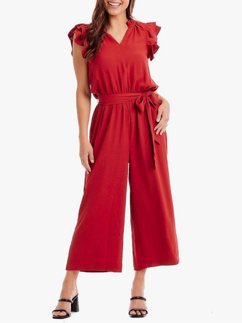 Mud Pie Crimson Red Ruffle Sleeve Game Day Jumpsuit | Size L